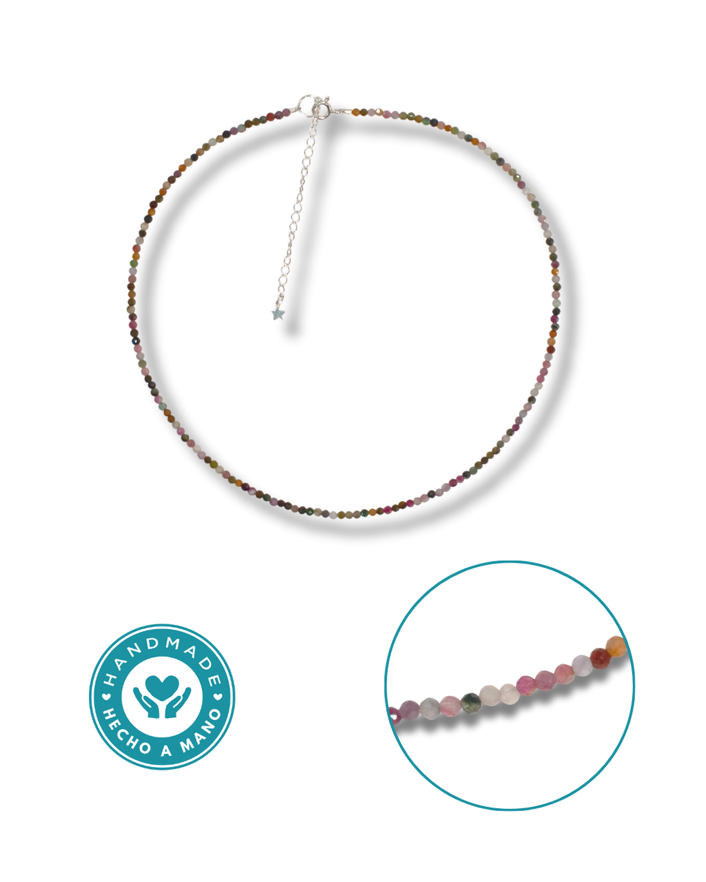 Gargantilla Turmalina Multicolor Plata Ley