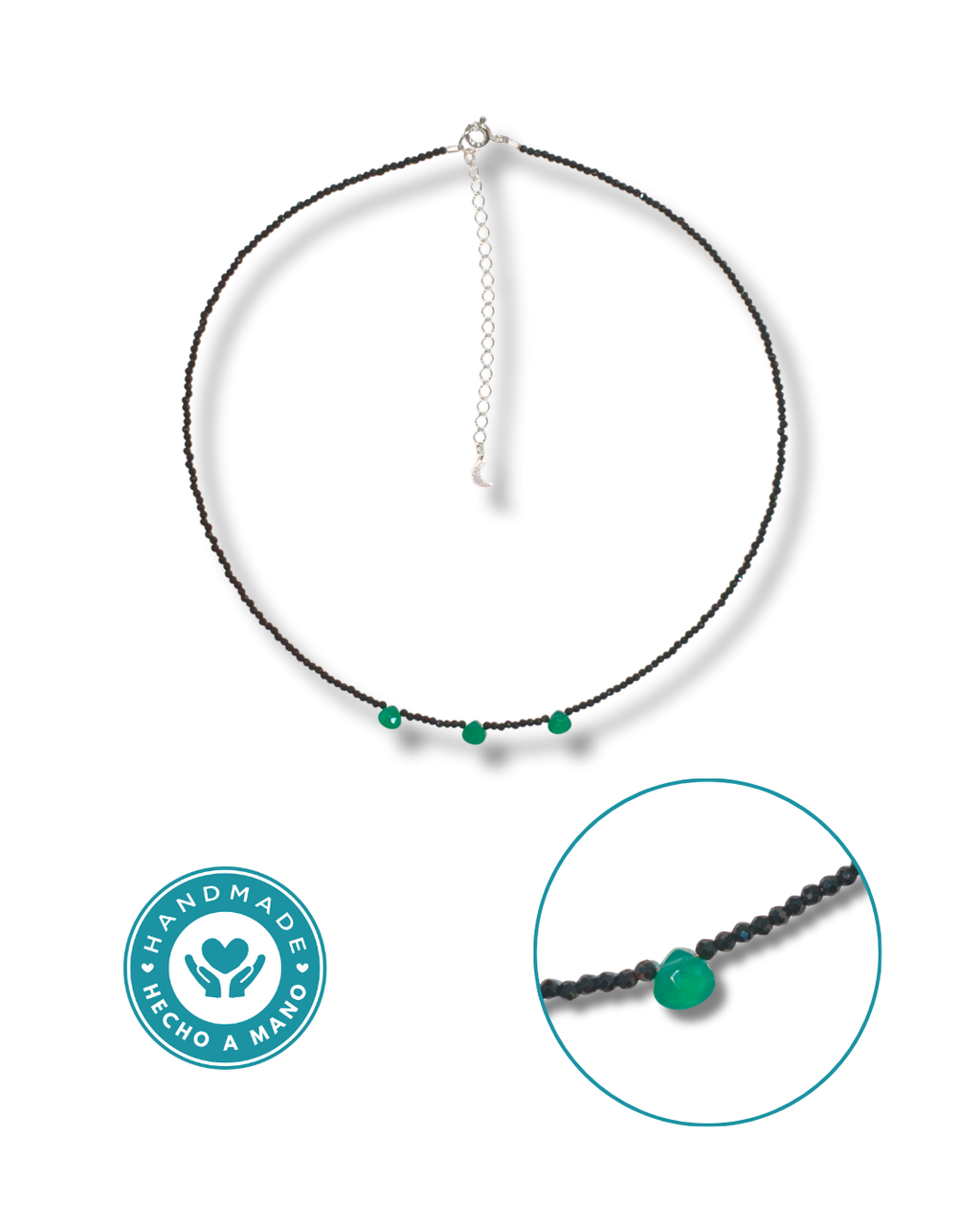 Gargantilla Turmalina Negra y Crisoprasa Plata Ley