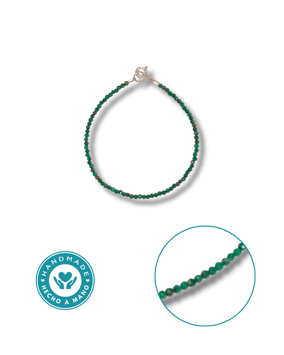 Pulsera Malaquita Plata Ley