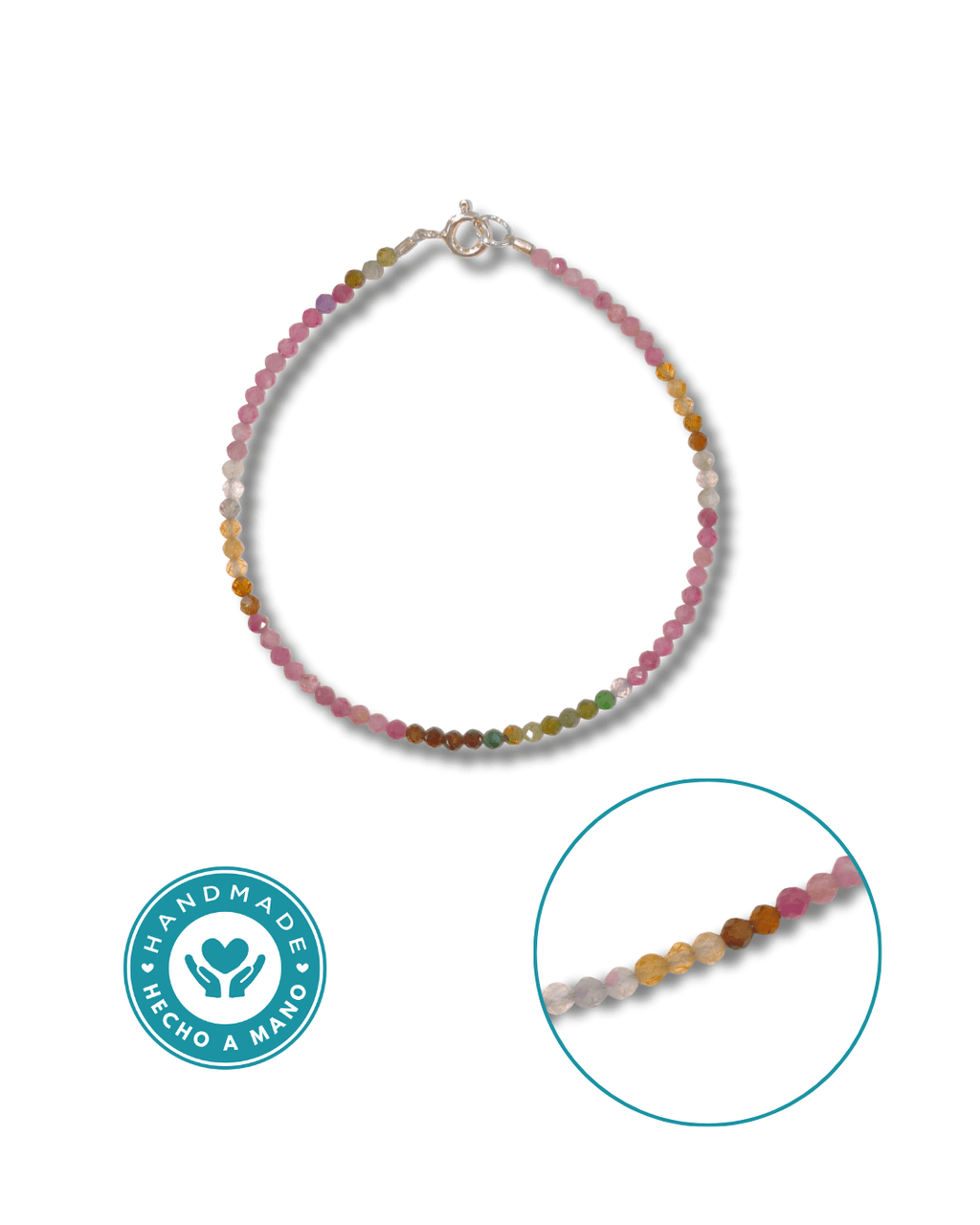 Pulsera Turmalina Multicolor Plata Ley LS01