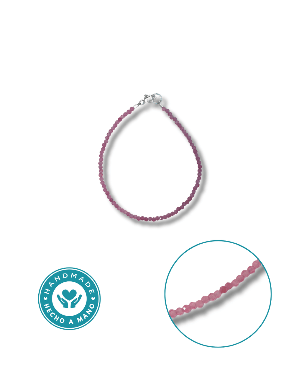 Pulsera Turmalina Rosa Plata Ley