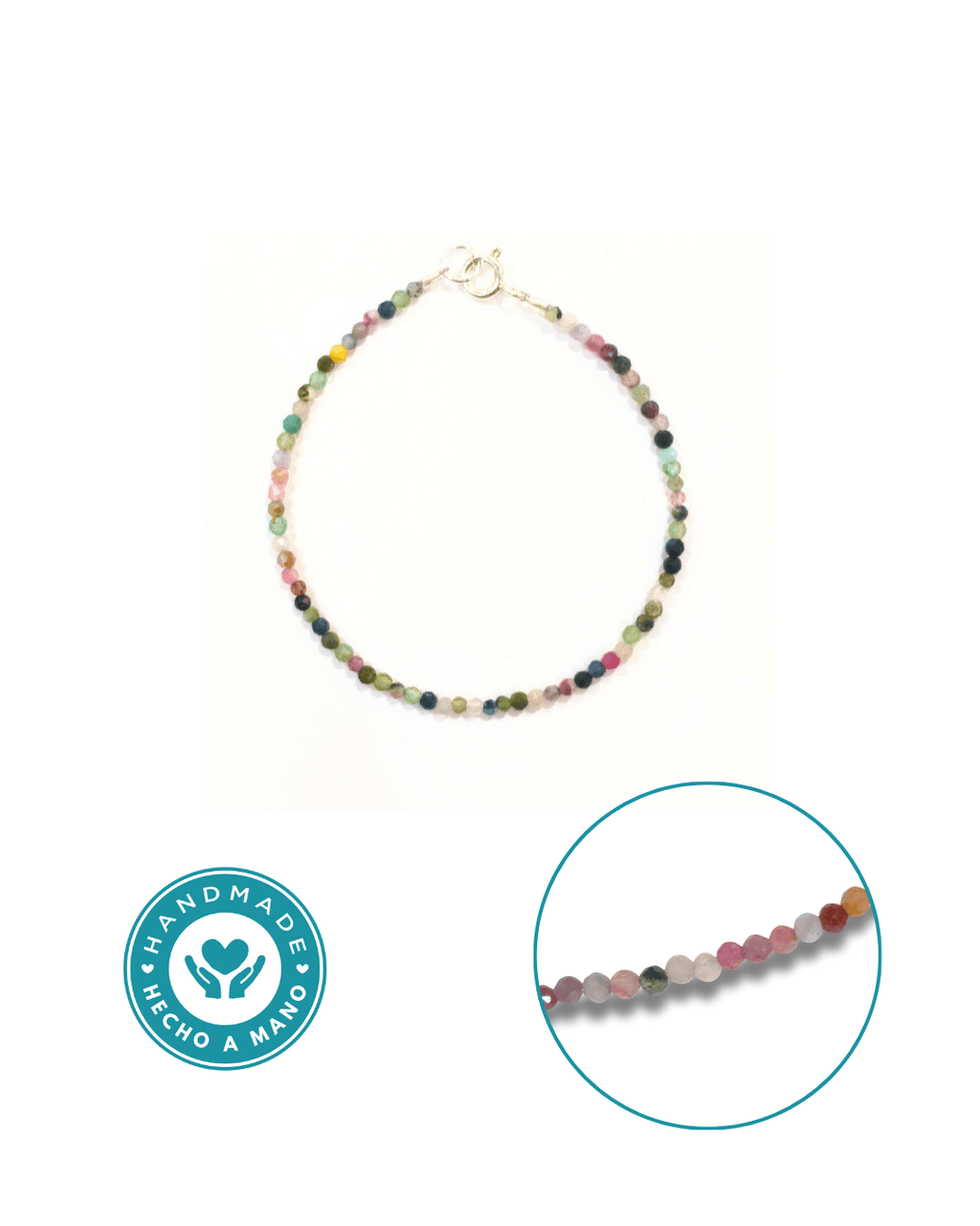 Pulsera Turmalina Multicolor Plata Ley